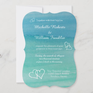 Aqua blue watercolor beach wedding invitations