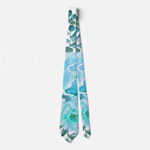 Aqua blue watercolor cactus flowers, succulent tie