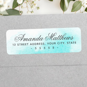 Aqua blue watercolor calligraphy script address