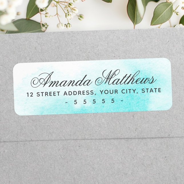 Aqua blue watercolor calligraphy script address (Aqua blue watercolor calligraphy script address label)