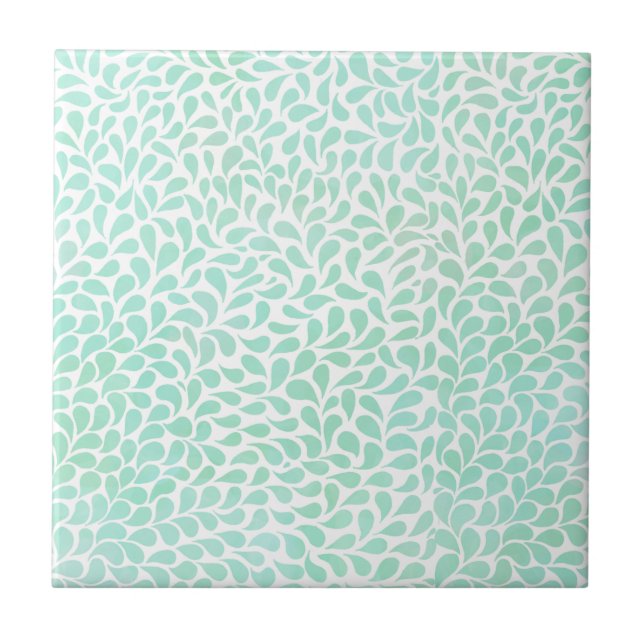 Aqua blue watercolor drops ceramic tile (Front)