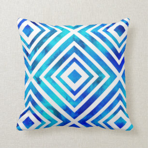Aqua Blue Watercolor Geometric Cushion