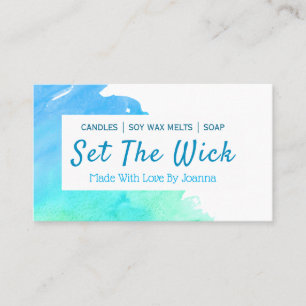 Aqua Blue Watercolor Handmade Soy Melt Candle Soap Business Card