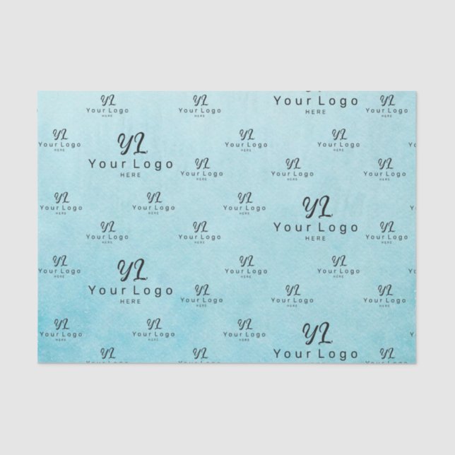 Aqua Blue Watercolor Logo Business Packaging Tissu Tissue Paper (Front)