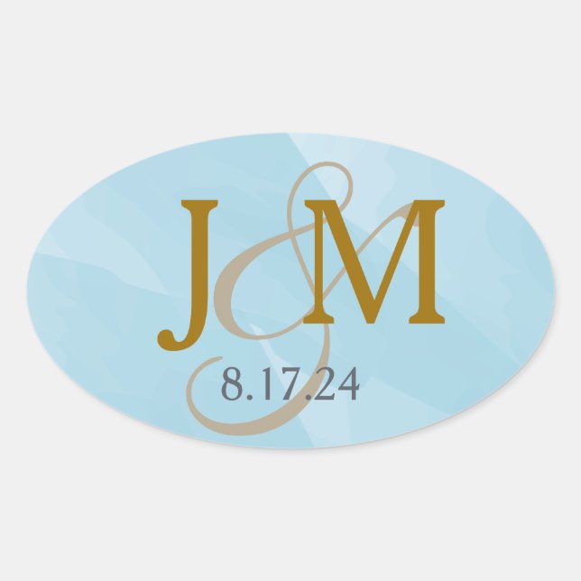 Aqua Blue Watercolor Monogram Label (Front)