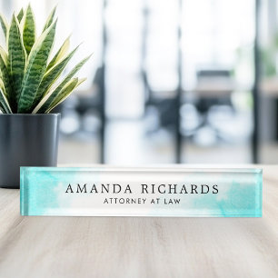 Aqua blue watercolor nameplate