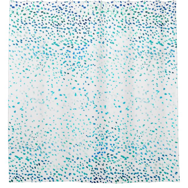 Aqua blue watercolor ombre dots pattern shower curtain (Front)