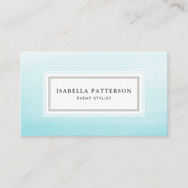 Aqua Blue Watercolor Ombre Modern Business Card (Front)