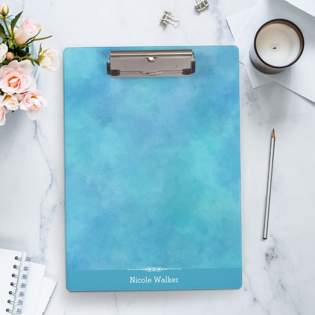 Aqua Blue Watercolor Personalised Clipboard (Creator Uploaded)