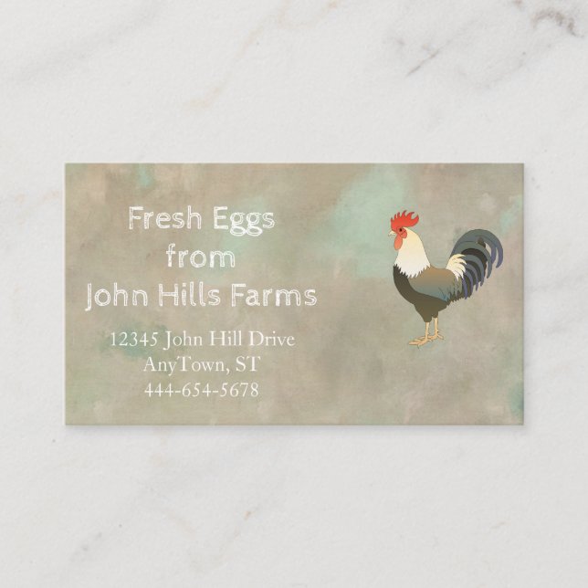 Aqua Blue Watercolor Rooster Silhouette Chevron Bu Business Card (Front)