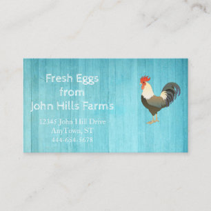 Aqua Blue Watercolor Rooster Silhouette Chevron Business Card
