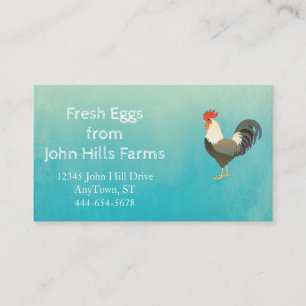 Aqua Blue Watercolor Rooster Silhouette Chevron Business Card