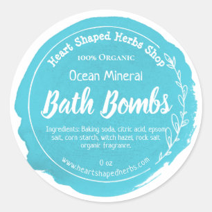 Aqua Blue Watercolor Stain Bath Bomb Classic Round Sticker