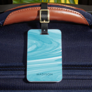 Aqua Blue Watercolor Swirl Pattern Luggage Tag