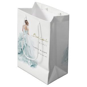 Aqua Blue Watercolor Wedding Gown Bridal Shower Medium Gift Bag
