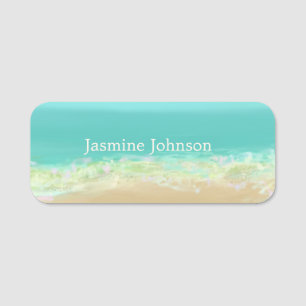Aqua blue waters beach summer wedding name tag