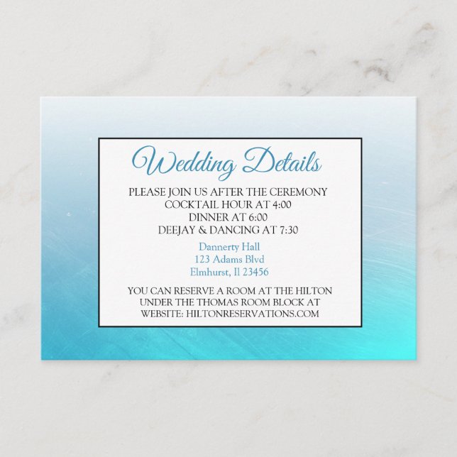 Aqua Blue Wedding Details Card (Front)