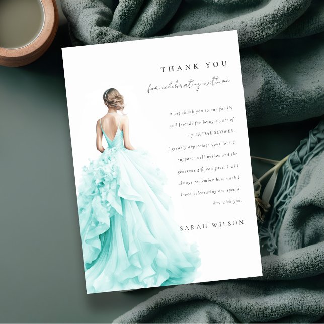 Aqua Blue Wedding Gown Bridal Shower Thank You Invitation (Creator Uploaded)