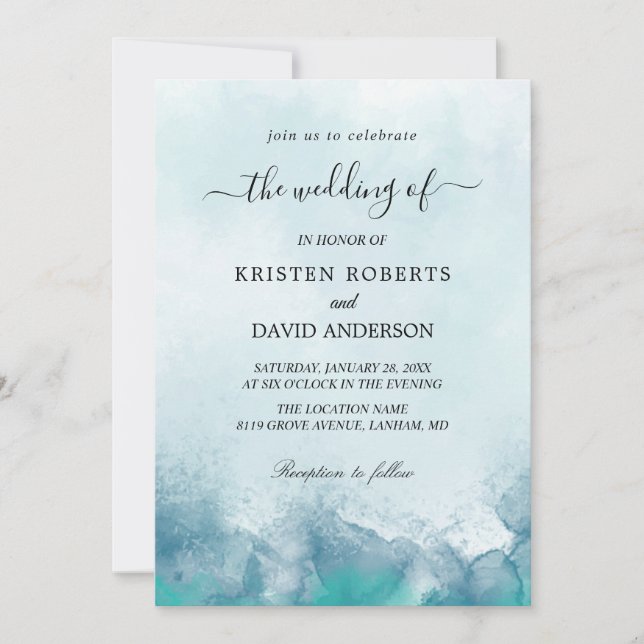 aqua blue wedding invitation (Front)