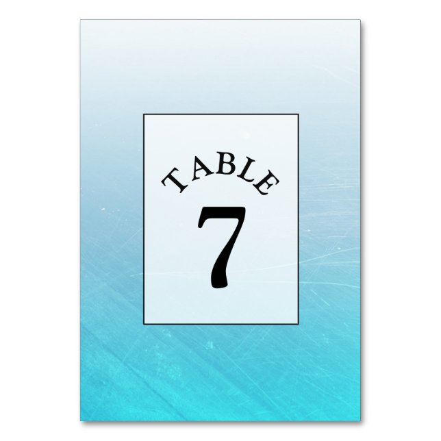 Aqua Blue Wedding Table Number Card (Front)