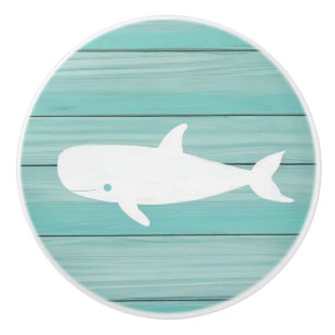 Aqua Blue Whale Faux Wood Drawer knob