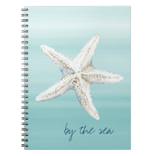 Aqua Blue White Beach Starfish Notebook