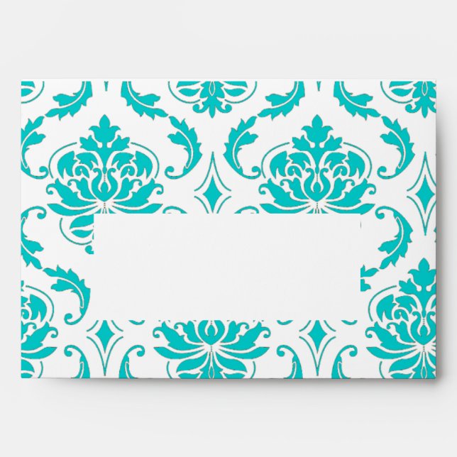 Aqua Blue White Damask Pattern Print A7 Envelope (Front)