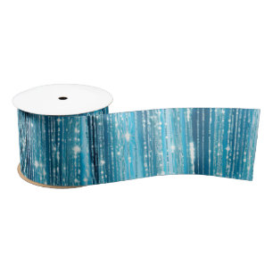 Aqua Blue White Glam Tinsel Stripes Gift Tags Satin Ribbon