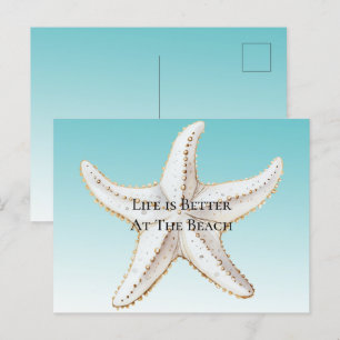 Aqua Blue White Gold Starfish Beach  Postcard