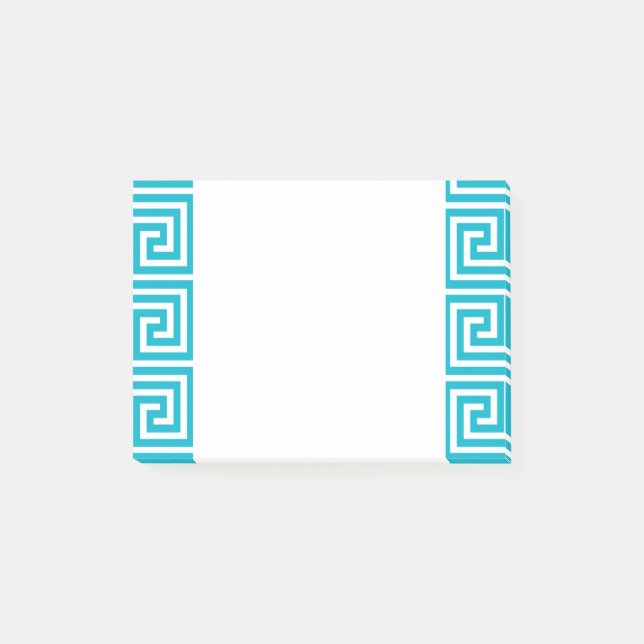 Aqua Blue White Greek Key Pattern Post-it Notes (Front)