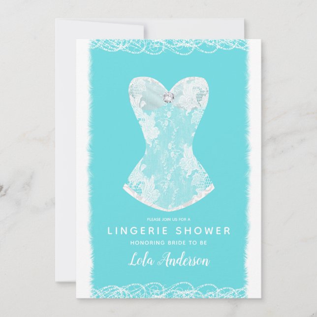 Aqua Blue & White Holiday Lingerie Shower Party Invitation (Front)