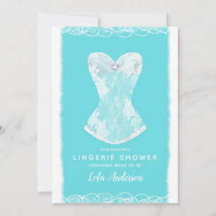 Aqua Blue & White Holiday Lingerie Shower Party Invitation