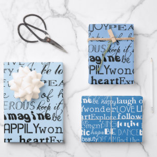 Aqua Blue White Inspirational Words Wrapping Paper Sheet