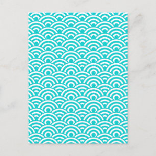 Aqua Blue White Japanese Wave Pattern Postcard