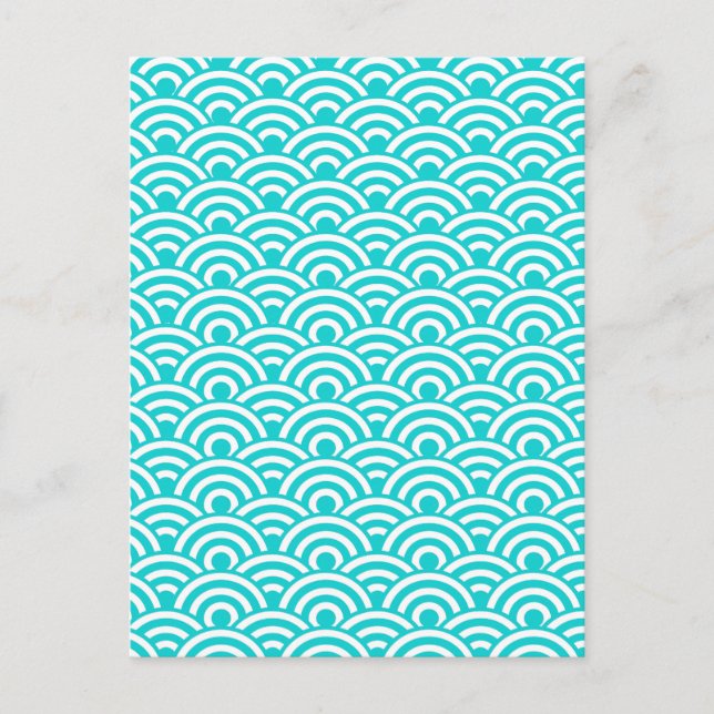 Aqua Blue White Japanese Wave Pattern Postcard (Front)