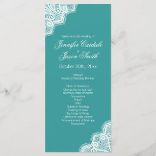 Aqua Blue White Lace Vertical Wedding Programs Programme