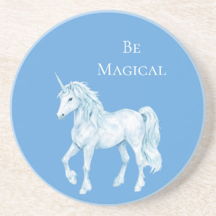 Aqua Blue White Magical Unicorn Coaster