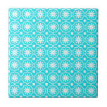 Aqua blue white modern geometric floral pattern tile<br><div class="desc">Aqua blue white modern geometric floral pattern ceramic tile</div>