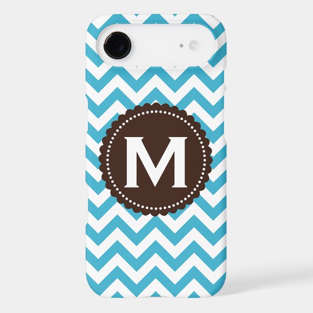 Aqua Blue White Monogram Chevron Pattern Tough iPhone 3 Case (Back)