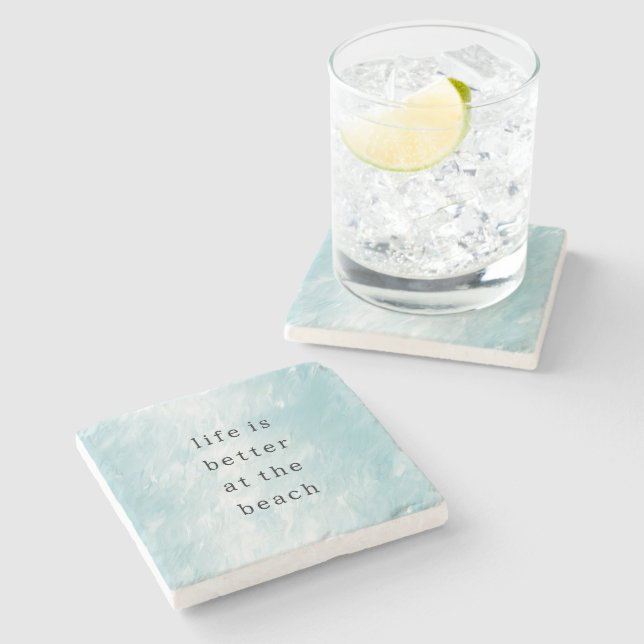 Aqua Blue White Ocean Stone Coaster (Side)
