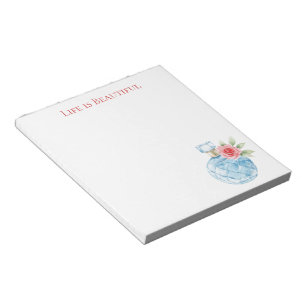 Aqua Blue White Perfume Bottle Rose Notepad