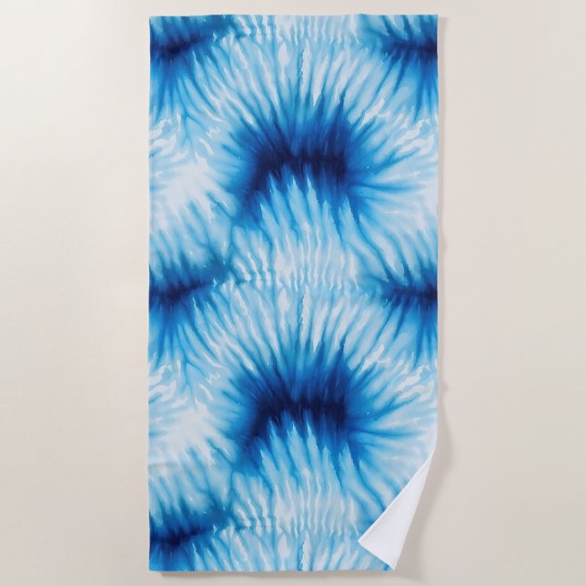 Aqua Blue White Tie Dye  Beach Towel (Front)