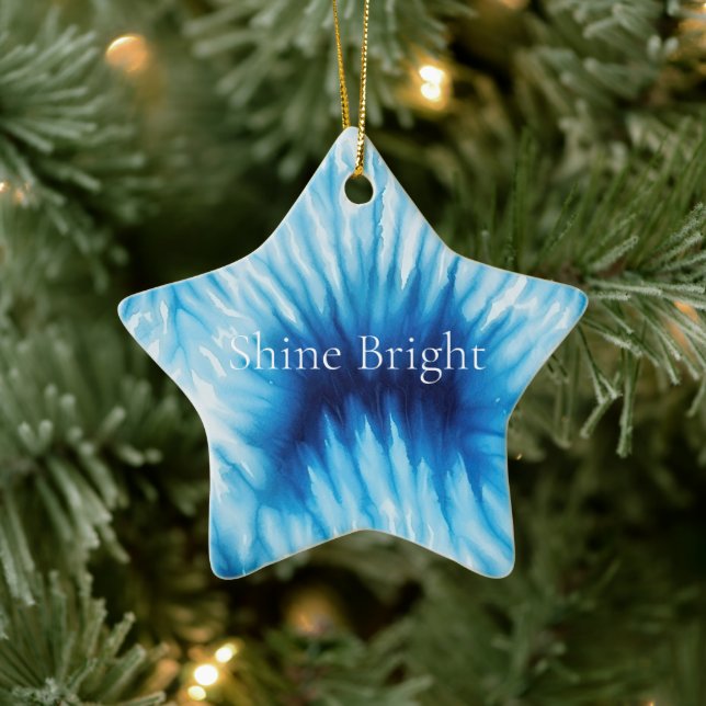 Aqua Blue White Tie Dye  Ceramic Tree Decoration (Tree)