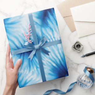 Aqua Blue White Tie Dye  Wrapping Paper