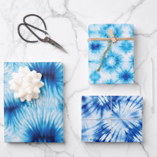 Aqua Blue White Tie Dye  Wrapping Paper Sheet