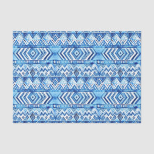 Aqua Blue White Tribal Stripes Birthday Tissue Paper