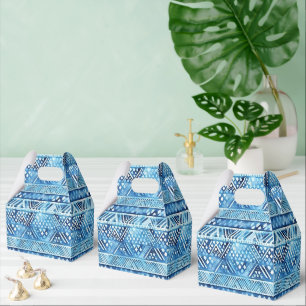 Aqua Blue White Tribal Stripes Dots Favour Box