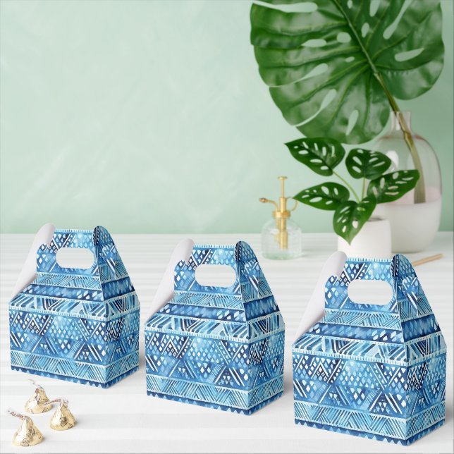 Aqua Blue White Tribal Stripes Dots  Favour Box (Multiple)