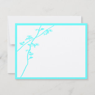 Aqua Blue Wild Flower Branch Wedding RSVP Card