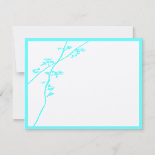 Aqua Blue Wild Flower Branch Wedding RSVP Card (Front)